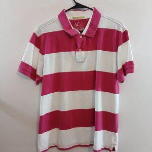 Arturo Calle AC Attitude Mens Slim Fit Polo Shirt Large Pink & White Striped